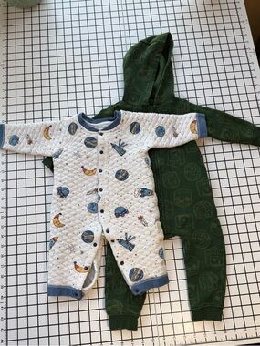 Baby Quilted Space One-Piece with Green Hoodie